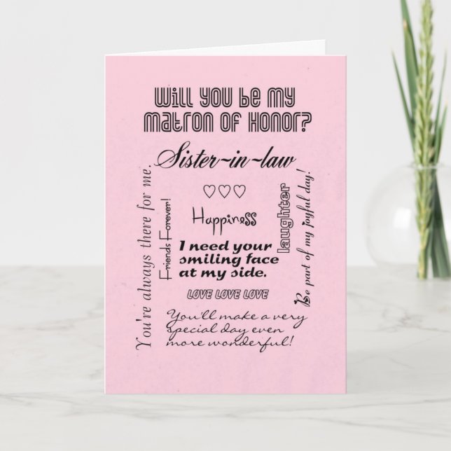 Sister-in-Law, Will You Be Matron of Honour, Pink, Invitation (Front)