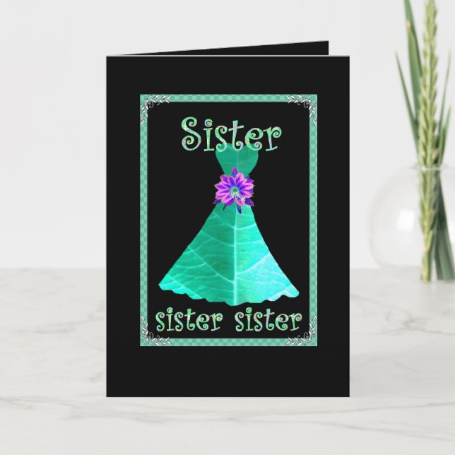 SISTER - Junior Bridesmaid with TEAL GREEN Gown Invitation (Front)