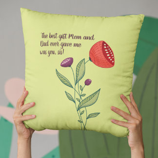 Sister Love - Abstract Wild Flowers Line Art with  Cushion