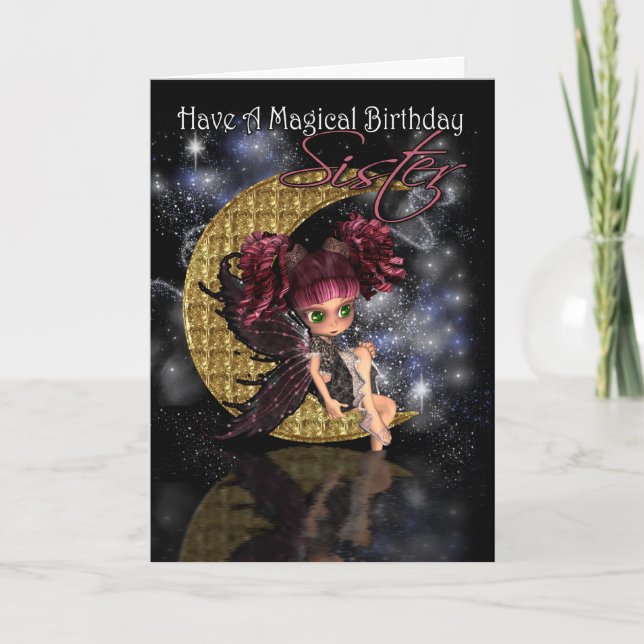 Sister Magical Birthday cute little moon fairy by Card (Front)