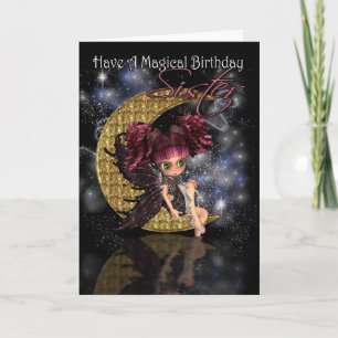 Sister Magical Birthday cute little moon fairy by Card