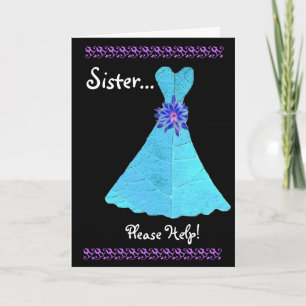 SISTER Maid of Honour  Invitation AQUA Gown