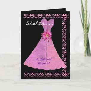 SISTER Maid of Honour Pink Gown Lace Trim Invitation