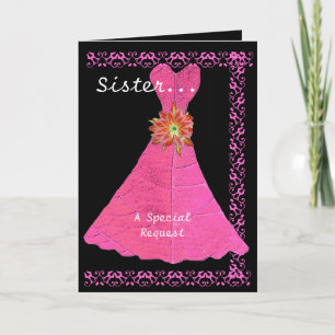 SISTER Maid of Honour PINK Gown Lace Trim Invitation