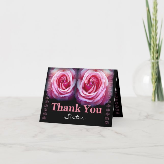 SISTER Maid of Honour Wedding Thank You Pink Roses Card (Front)