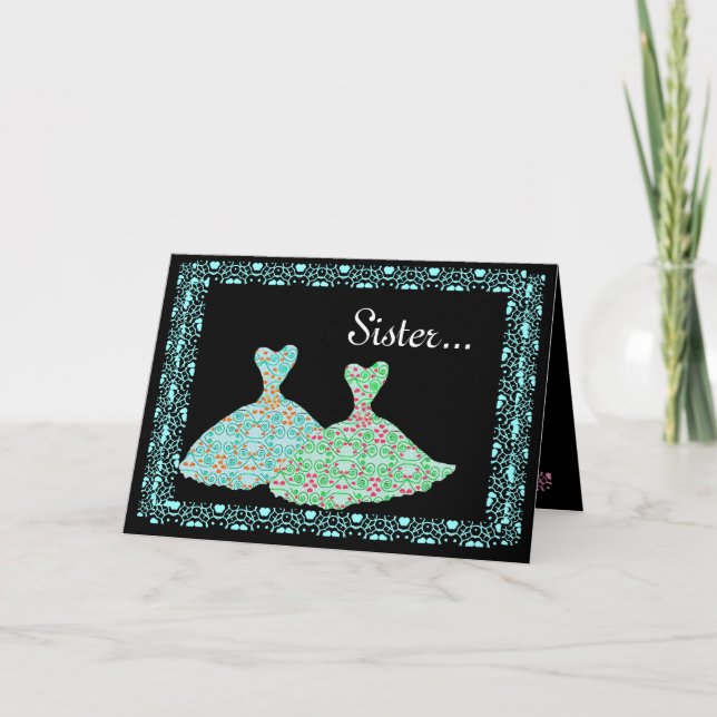 SISTER Matron of Honour Invite Blue & Green Gowns (Front)