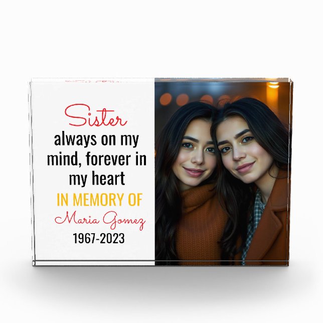 Sister Memorial Shirt – Always on My Mind Heart Photo Block (Front)