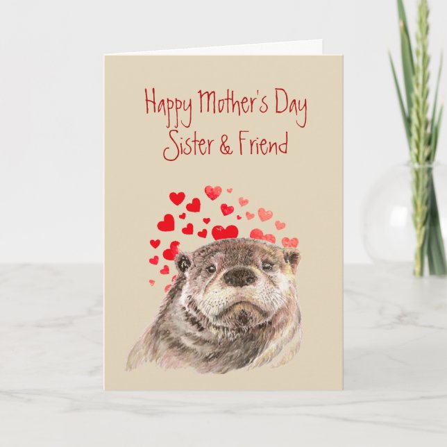 Sister Mother's Day Love my Heart Cute Otter Holiday Card (Front)