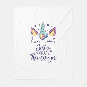 Sister Of A Threenager Girl 3rd Birthday Unicorn P Fleece Blanket
