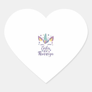 Sister Of A Threenager Girl 3rd Birthday Unicorn P Heart Sticker