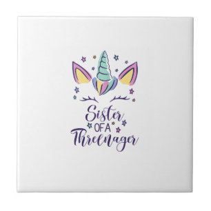 Sister Of A Threenager Girl 3rd Birthday Unicorn P Tile