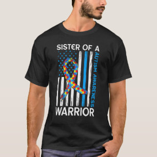 Sister Of A Warrior American Ribbon Puzzle Autism T-Shirt