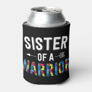 Sister Of A Warrior design. Put the puzzle piece o Can Cooler