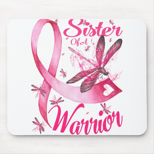 Sister Of A Warrior Dragonfly Breast Cancer Mouse Mat (Front)