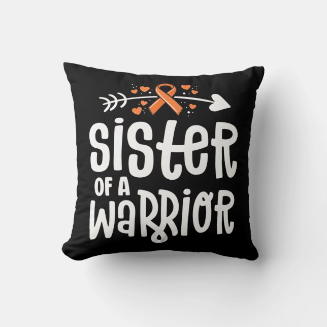 Sister Of A Warrior Orange Family Leukaemia Cancer Cushion (Front)