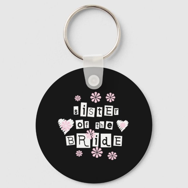 Sister of Bride White on Black Key Ring (Front)
