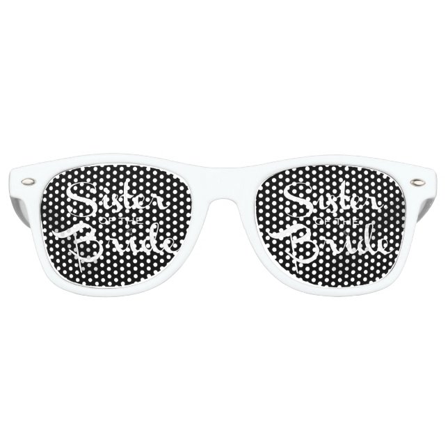 Sister of Bride White on Black Retro Sunglasses (Front)