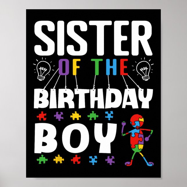 Sister Of The Birthday Boy Autism Awareness Puzzle Poster (Front)