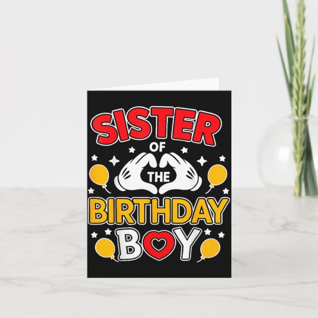Sister Of The Birthday Boy Family Matching Dad Mom Card (Front)