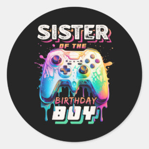 Sister Of The Birthday Boy Matching Video Game Bir Classic Round Sticker