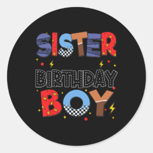 Sister Of The Birthday Boy Racing Car Family Party Classic Round Sticker