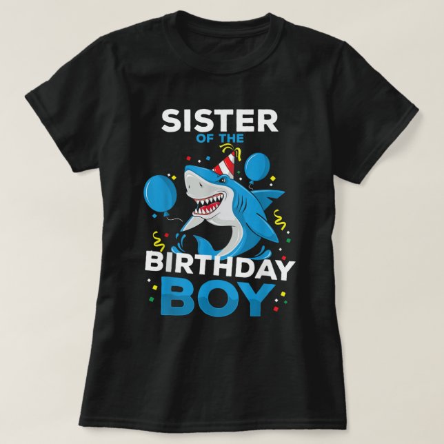 Sister of The Birthday Boy Shark Ocean Theme Match T-Shirt (Design Front)