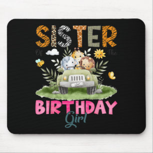 Sister of The Birthday Girl Safari Jungle Animals Mouse Mat
