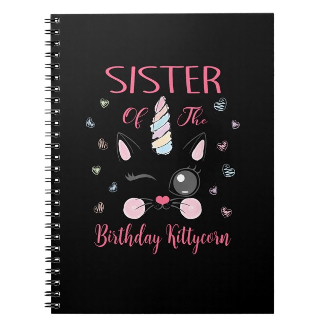 Sister Of The Birthday Kittycorn Princess Girl Par Notebook (Front)