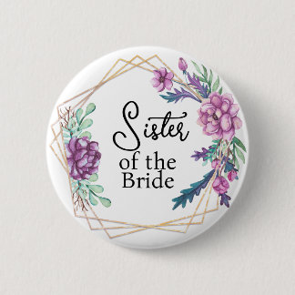 Sister of the Bride Purple Floral Wedding 6 Cm Round Badge