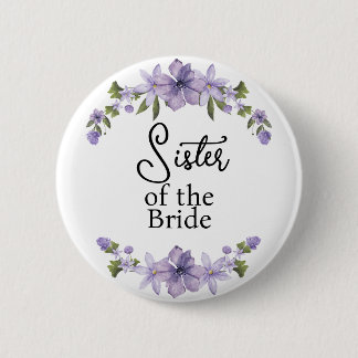 Sister of the Bride Purple Floral Wedding 6 Cm Round Badge