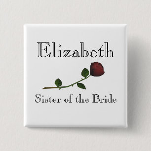 "Sister of the Bride" - Red Long Stemmed Rose [a] 15 Cm Square Badge