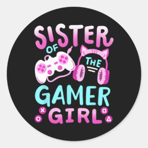 Sister Of The Gamer Girl Groovy Birthday Video Gam Classic Round Sticker