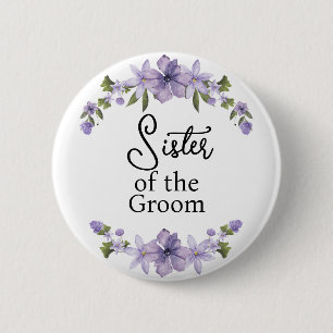 Sister of the Groom Purple Floral Wedding  6 Cm Round Badge