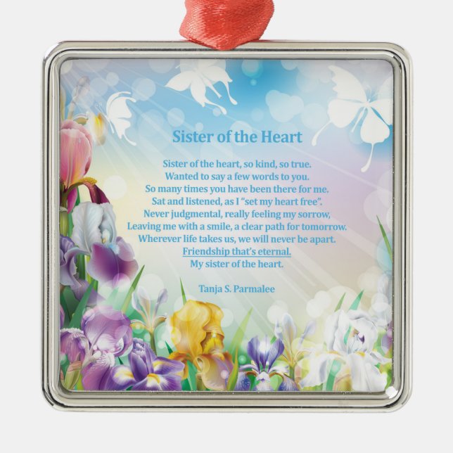 Sister of the Heart Poetry Collector Metal Tree Decoration (Front)