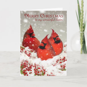 Sister, Oil Painted Red Cardinals In Snow Scenery Holiday Card