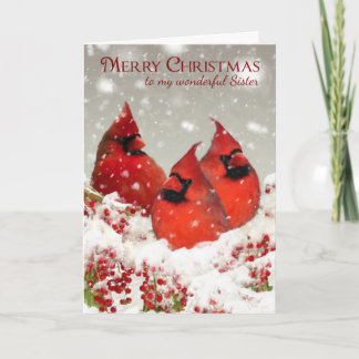 Sister, Oil Painted Red Cardinals In Snow Scenery Holiday Card