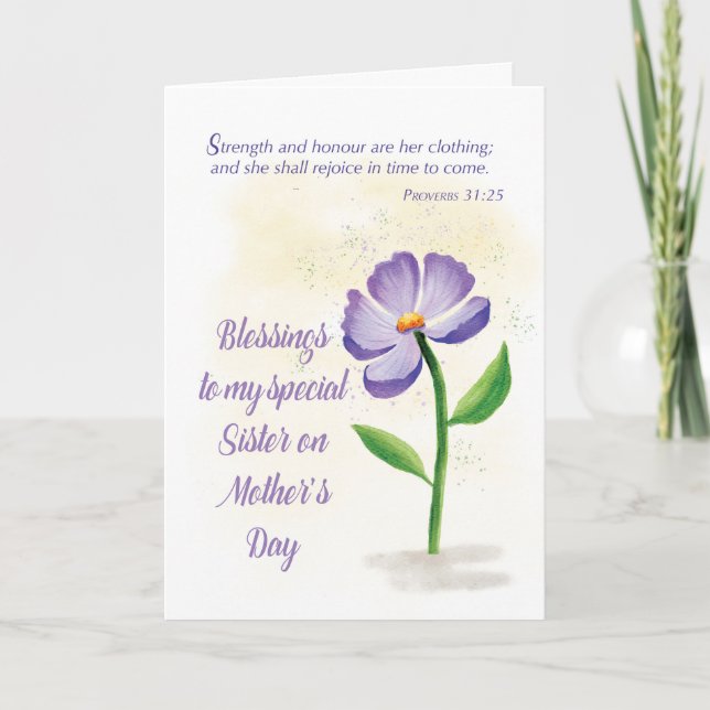 Sister on Mothers Day Blessing Violet Flower Card (Front)