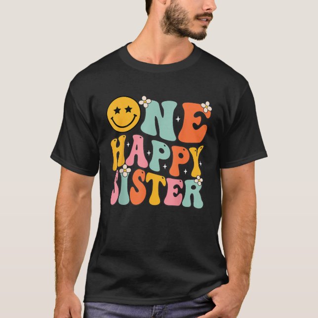 Sister One Happy Dude Dada 1st Birthday Family Mat T-Shirt (Front)