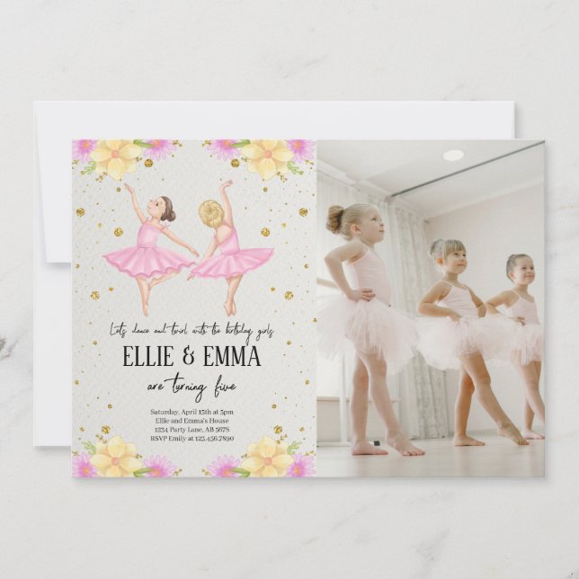 Sister or Twin Ballerina Photo Invitation (Front)
