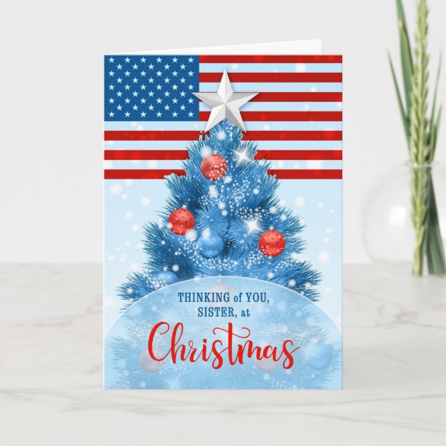 Sister Patriotic Christmas Red White Blue Holiday Card (Front)