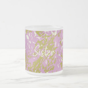 Sister Personalized Elegant Pink Botanical Frosted Glass Coffee Mug