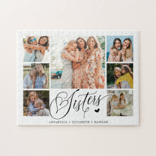 Sister Photo Collage Typography Keepsake Jigsaw Puzzle