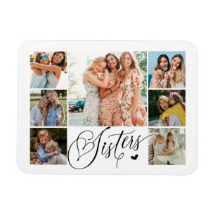 Sister Photo Collage Typography Keepsake Magnet