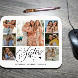 Sister Photo Collage Typography Keepsake  Mouse Mat