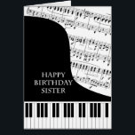 Sister Piano and Music Birthday<br><div class="desc">A birthday card for a sister who is into piano music. A grand piano with the keys along the bottom of the card. A sheet of music fills the background. A great card for someone who loves music. This is NOT a musical card,  it does NOT play music:</div>