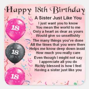 Sister Poem  -   18th Birthday Design Square Sticker
