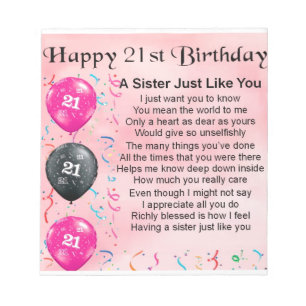 Sister Poem - 21st Birthday Design Notepad