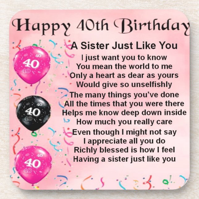Sister Poem - 40th Birthday Coaster (Front)