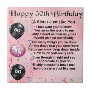 sister poem - 50th birthday design tile