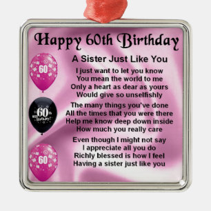 Sister poem - 60th Birthday Metal Tree Decoration